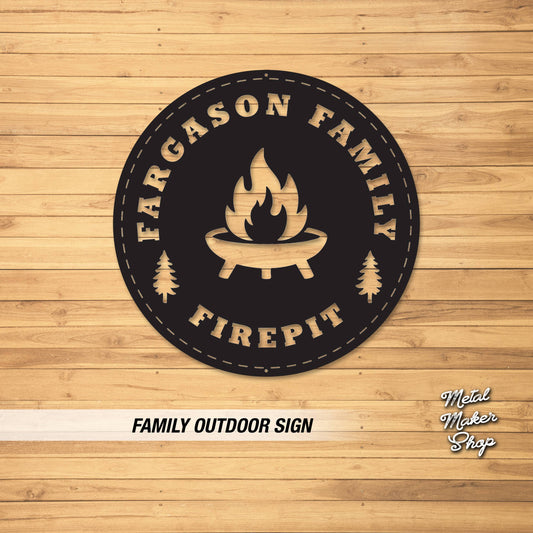 Family Outdoor Sign for Firepit, Custom Metal Family Name Sign: Round Camping Decor