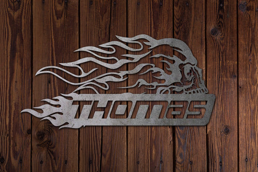 Flaming Skull Sign, Custom Metal Sign, Personalized Metal Sign, Outdoor Signs, Free Shipping