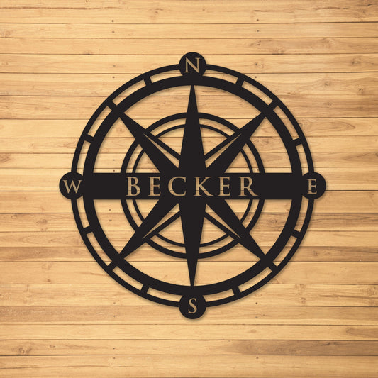 Nautical Compass with Family Name, Nautical Compass Wall Decor, Metal Signs, Free Shipping, Custom Metal Sign
