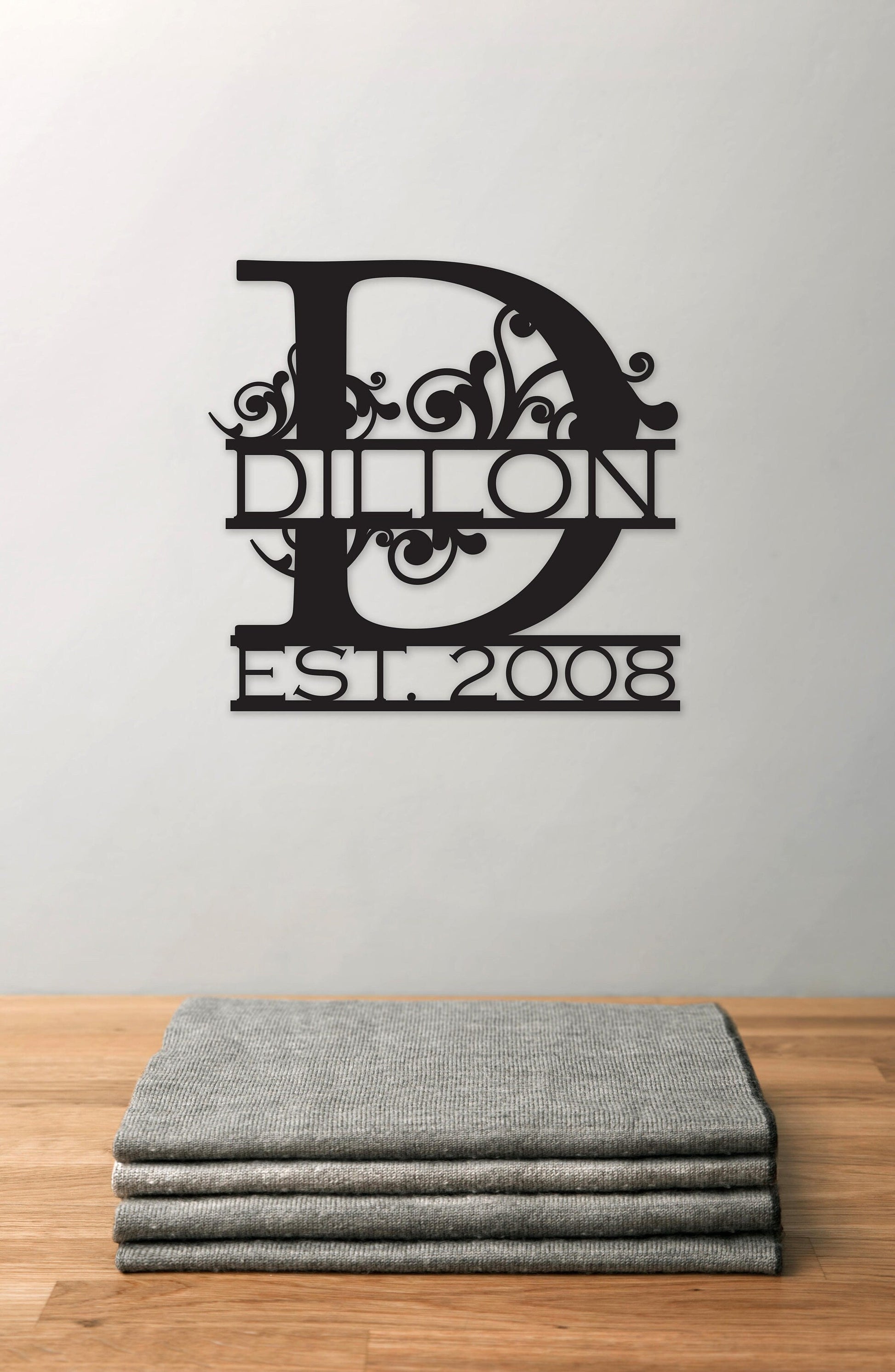 Monogram Letters, Metal Sign with Decorative Vines, Metal Name Sign, Flourishes, Wedding Gift for House | S62