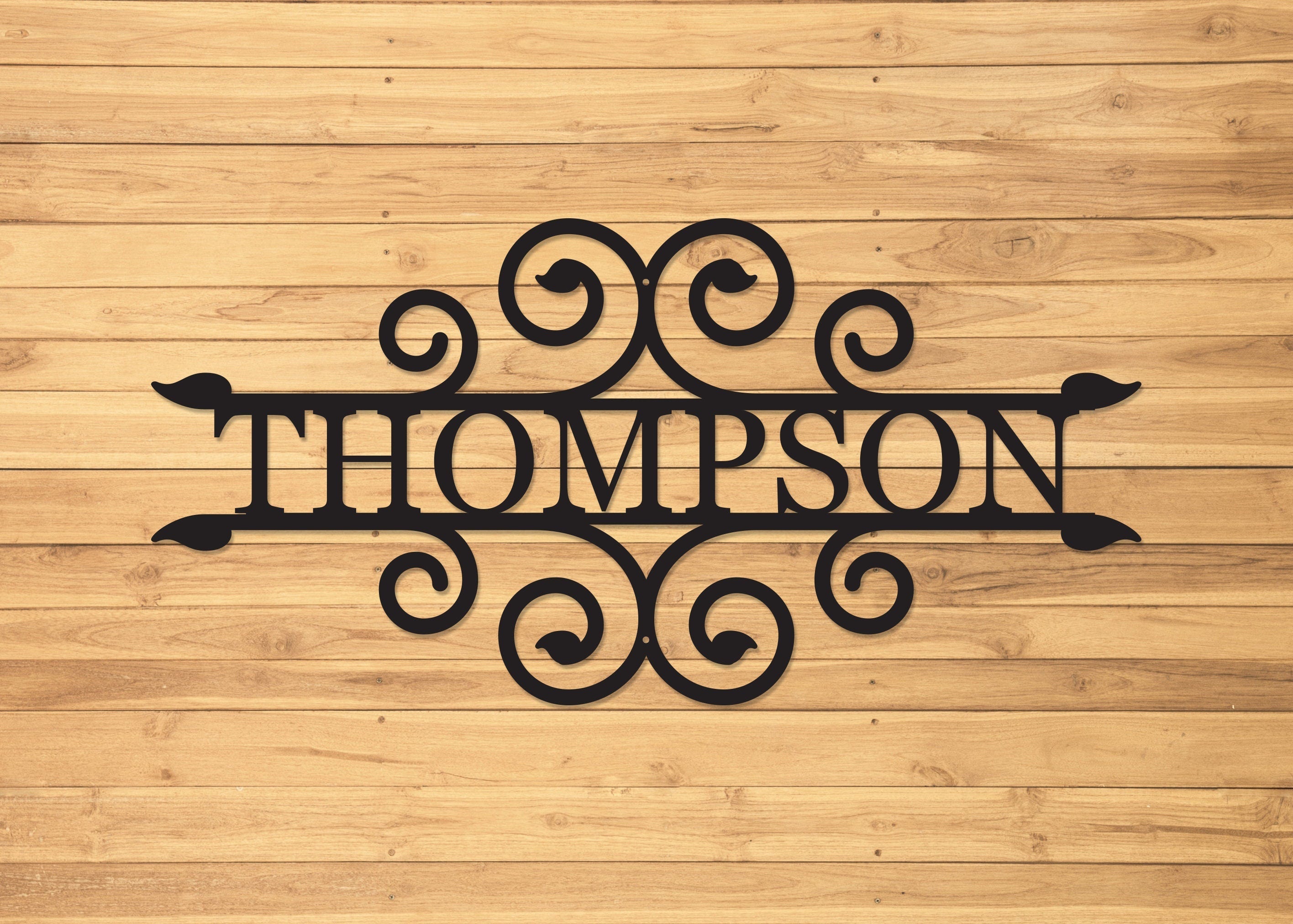 Custom Metal Name Sign with Elegant Flourishes | S82 – Metal Maker Shop