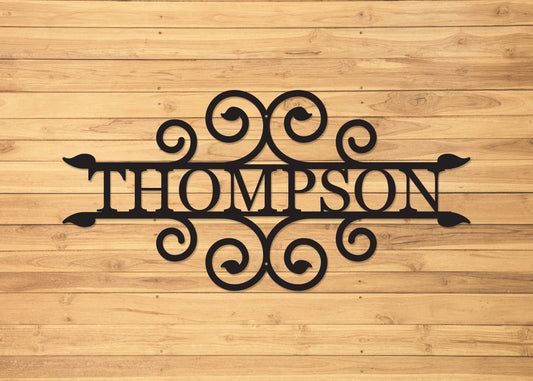 Custom Metal Name Sign with Elegant Flourishes | S82