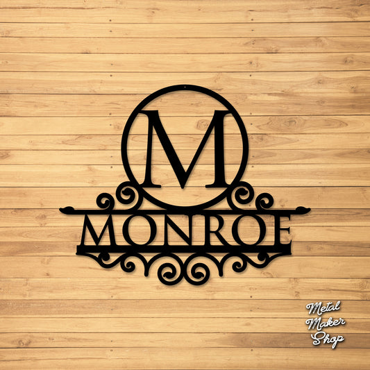 Classy Family Sign, Round Letter Monogram, Free Shipping, Custom Metal Sign | S137