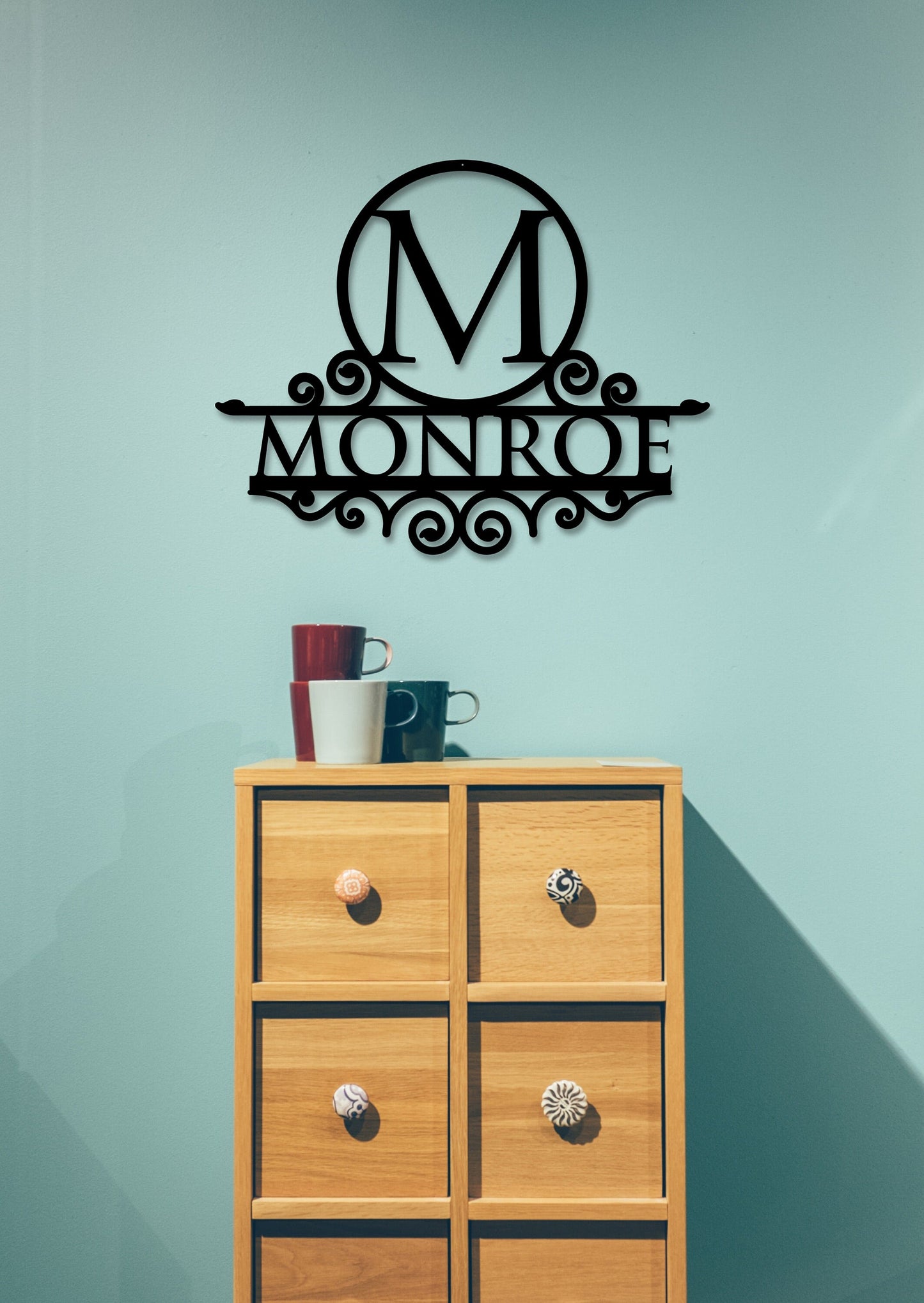 Classy Family Sign, Round Letter Monogram, Free Shipping, Custom Metal Sign | S137