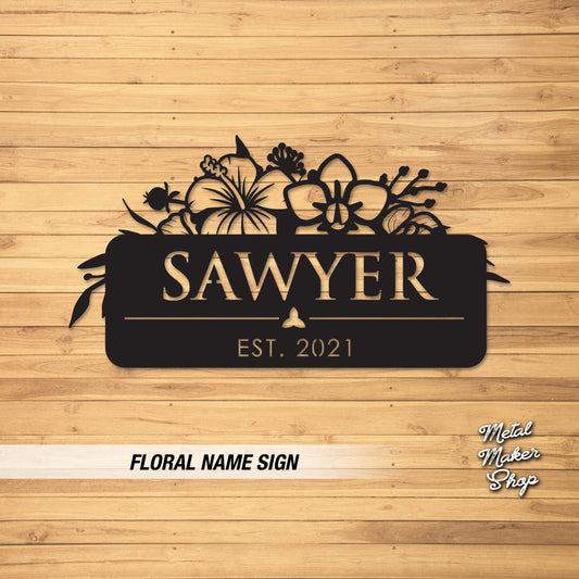 Custom Floral Name Sign, Decorative Sign, Custom Metal Sign, Floral Design, Flower Decorations, Wedding Gifts | S172